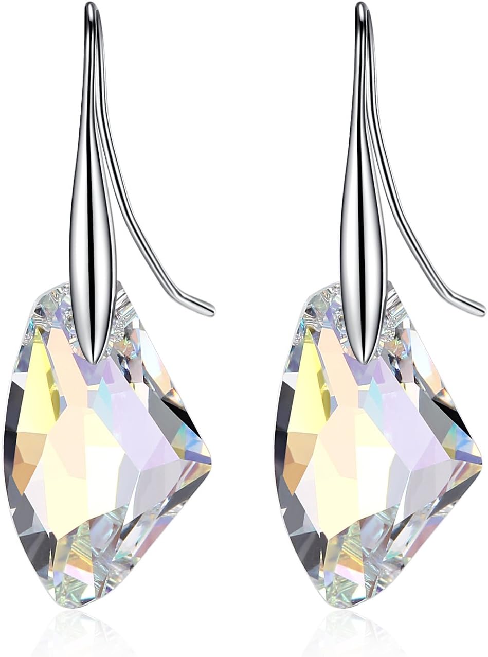 925 Sterling Silver Drop Earrings For Women With Crystals By GoSparkling: BRAND NEW Design For Secure Closing & Safety, Fashion Teardrop Jewelry Dangle Earrings