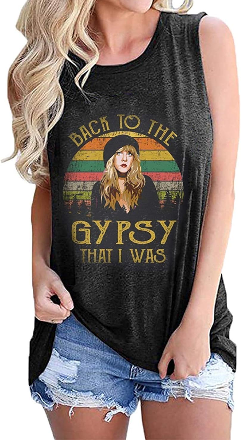 Stevie Tank Top Women Back to The Gypsy That I was Vintage Graphic T Shirt Funny Sleeveless Music Vest at  Women’s Clothing store