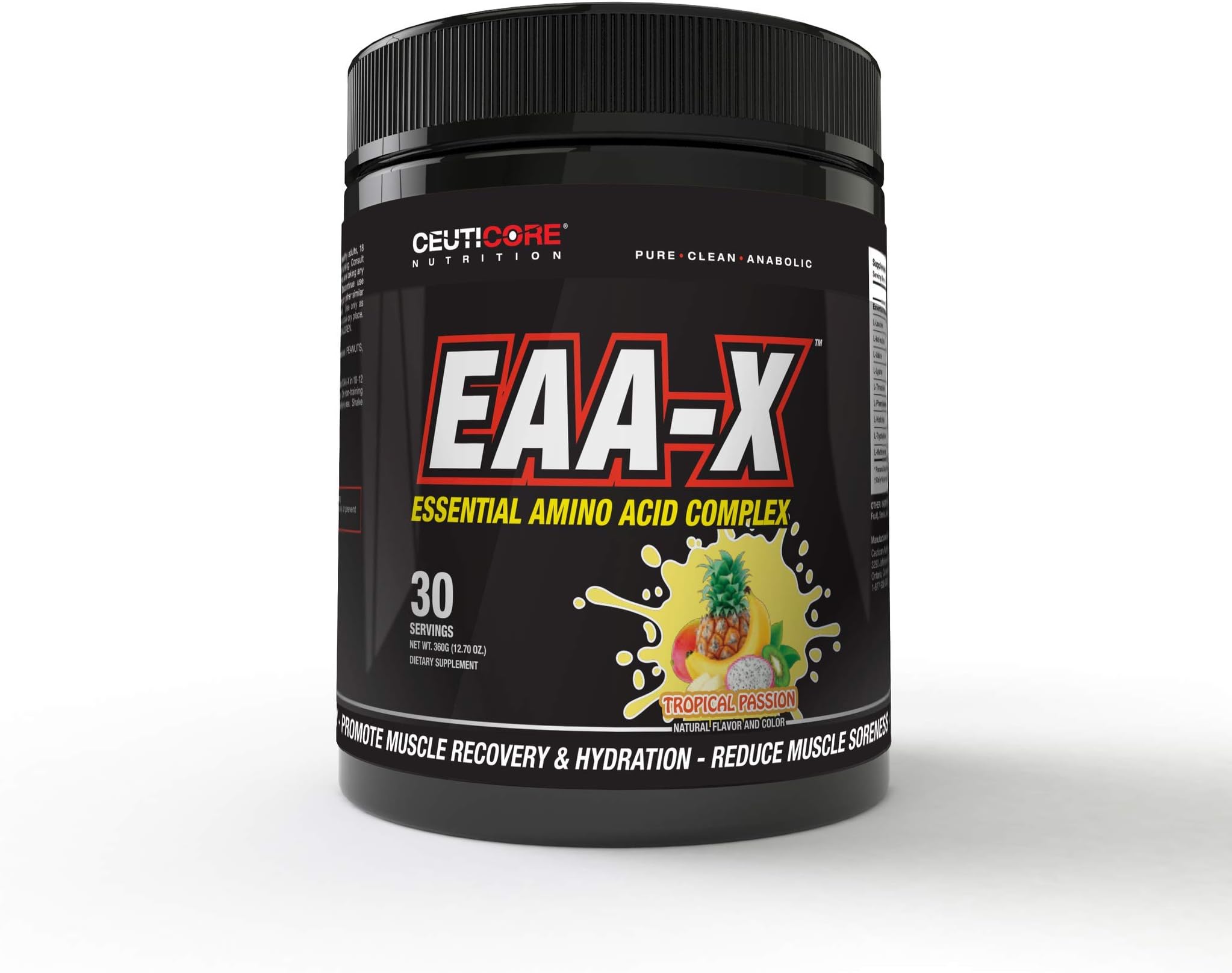 Ceuticore Nutrition - EAA-X Essential Amino Acid Complex, BCAA Powder, BCAA Amino Acids to Promote Muscle Recovery and Hydration, Reduce Muscle Soreness, Tropical Passion, 360g