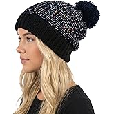 Funky Junque Women's Cozy Confetti Knit Pom Pom Chenille Winter Slouchy Beanie Hat