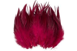 LWINGFLYER Feathers for Crafts, 5-7Inch Rooster Saddle Hackle Crafting Feather for Dream Catcher Supplies Wedding Home Party Decoration Earrings DIY Craft (Burgundy)