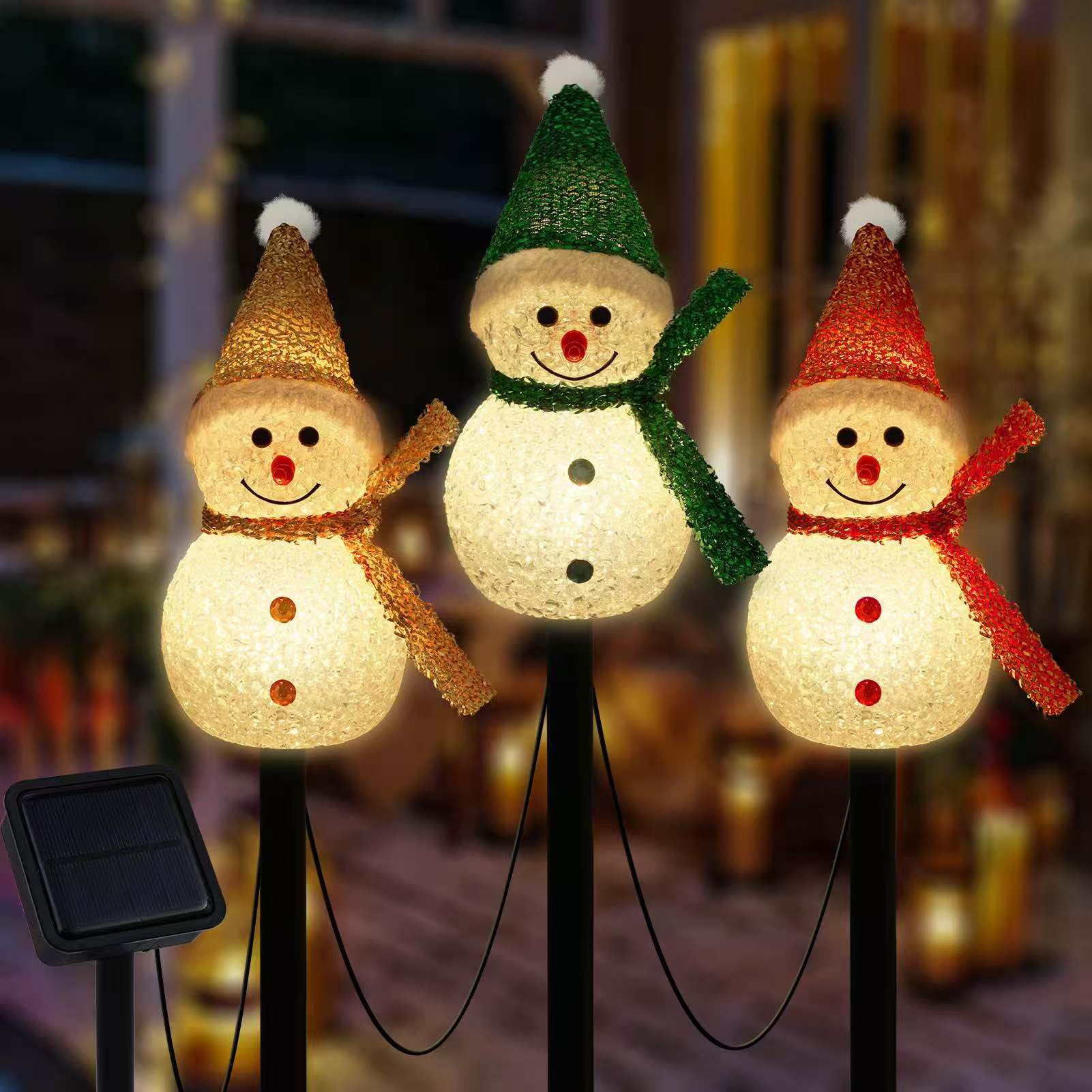 Photo 1 of 3PCS Snowman Shape Solar Christmas Lights Decorations, Solar Landscape Pathway Stakes Lights, Outdoor Christmas Lights Décor for Garden, Yard, Porch (Color Hat- Warm White)