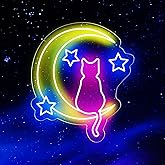 Moon Cat Neon Sign for Wall Decor USB Powered Led Cute Cat Moon Neon Light for Kids Bedroom Wall Decor Led Wall Art for Pet Shop Birthday Party Gift for Kids(14inch*12inch)