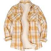 ThCreasa Womens Sherpa Lined Flannel Jacket with Hand Pockets, Plaid Button Down Fuzzy Shirt Jackets