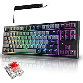 TECWARE Phantom+ Elite 87 Key RGB Mechanical Gaming Keyboard | 3 Mode Wireless Bluetooth 5.0 2.4GHz &amp; USB C Wired | Hot Swappable 5 Pin | Double Shot PBT Keycaps | Wraith Red Switch - Black