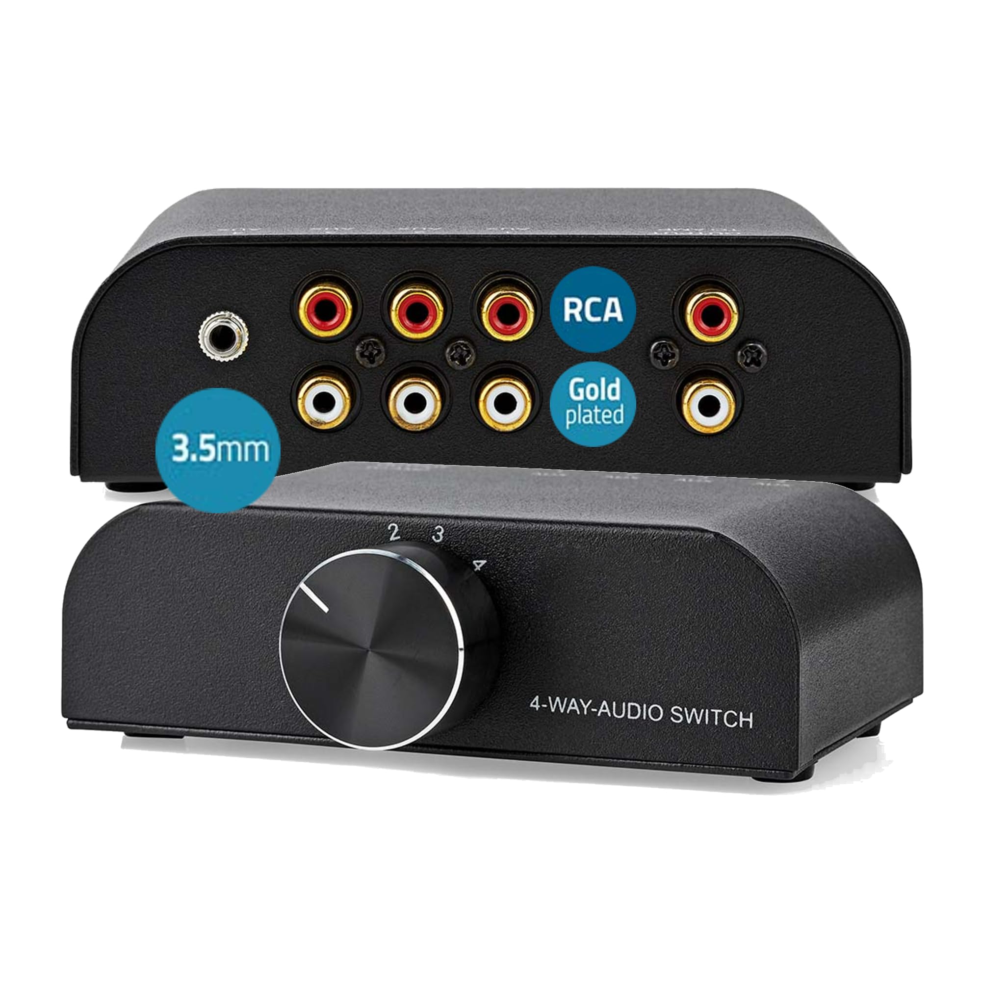 TronicXL Analogue Stereo 4-Way Input Audio Switch AUX 3.5 mm Jack + 3 x (2 x RCA Female) 2 x RCA Switch Input Switch Input Switch 1 Output 4 Audio Switch Speaker Boxes HiFi
