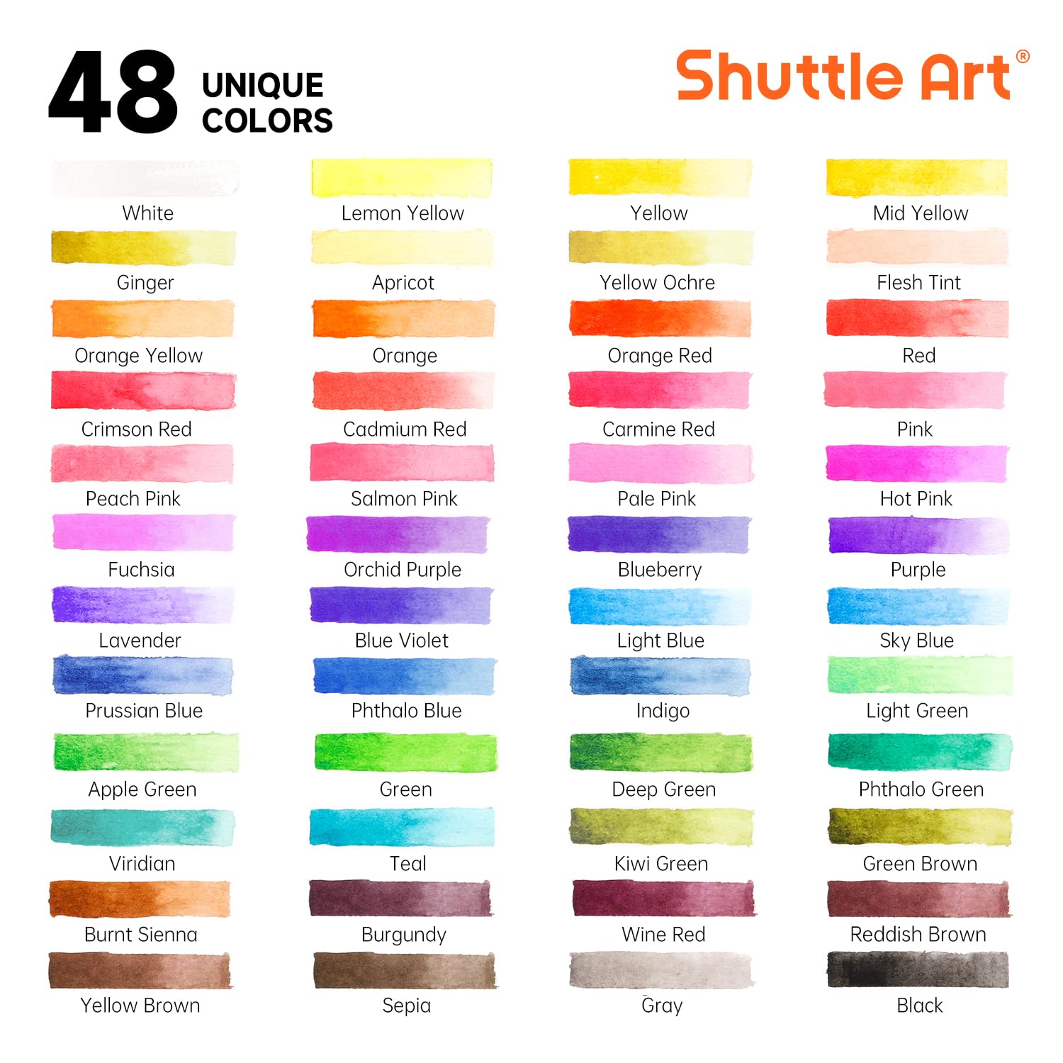 Watercolor Paint Set, Shuttle Art 48 Colors Watercolor Paint in Half Pans with 2 Water Brush Pens, 10 Paint Brushes, 1 Watercolor Pad, 1 Palette, 2 Color Charts, Watercolor Kit for KidsAdults, Artists