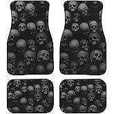 GEMEICHI Black Skull Car Floor Mats Custom Skull Monochrome Dark Design Grey and Black Skulls Head Skull Art Floor Mats for Cars Universal Front Rear Rugs Auto Car Accessories for Truck