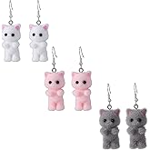 Fuzzy Cat Earrings Cute Kawaii Cat Dangle Drop Earrings for Women
