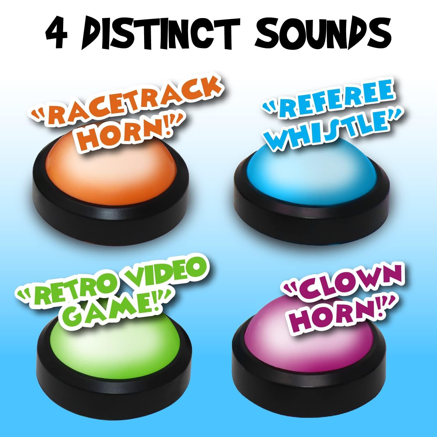 Teacher's Choice Light Up Game Buzzer System, Displays The Winning Player Loud, Unique Sounds for Each Buzzer, Great for Trivia Games, Family Feud, Jeopardy (4 Pack)