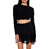 Forever 21 Womens Beaded Cropped Cable Knit Sweater