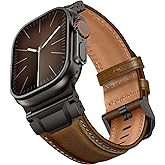 LOIRNBR Leather Bands Compatible with Apple Watch Ultra 3/2/1 Band 49mm 46mm 45mm 44mm 42mm Men, Leather Metal Connector Strap for iWatch Ultra Series 11/10/9/8/7/SE/6/5/4/3/2/1, Retro Walnut/Black