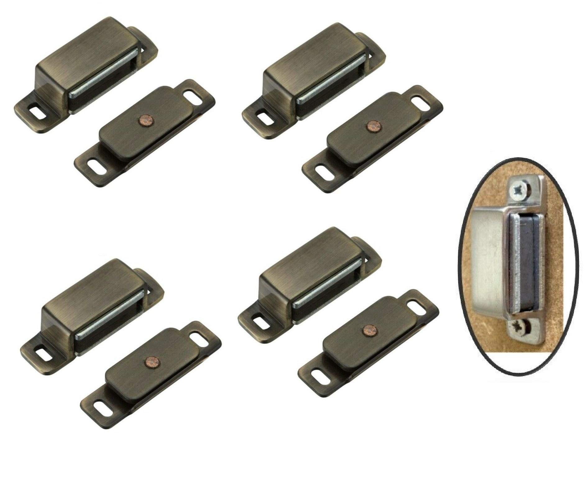SISI UK® Cupboard Magnets 4 Pack, 6KG Pull Strong Magnetic Door Cupboard Catch Antique Bronze, Heavy Duty Cabinet Door Magnets with Screws for Bathroom Kitchen Cupboard Closure Closet Door Closer