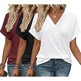 Loaribe 3 Pack T-Shirts Short Sleeve V Neck Tops for Women 2026 Fashion Summer Loose Fit Cute Clothes Trendy Fashion Outfits