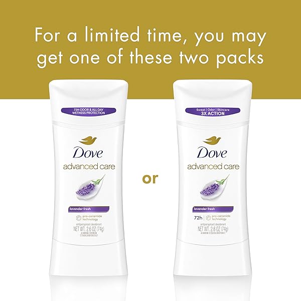 DOVE ADVANCED CARE ANTIPERSPIRANT DEODORANT STICK LAVENDER FRESH FOR HELPING REPAIR SKIN BARRIER AFTER SHAVING, WITH 72-HOUR SWEAT & ODOR PROTECTION, 2.6 OZ