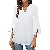 Timeson Women's 3/4 Sleeve Chiffon Blouse Shirt V Neck Dressy Tunic Tops