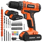 PULITUO 20V Cordless Drill/Driver, 2 Batteries Electric Screwdriver, 30Nm Power Drill Driver, 21+1 Torque, 2 Speed, 3/8"Keyless Chuck, power Drill with LED Light, Drill Driver Kit for Home (Orange)