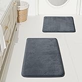 HUXMEYSON Bathroom Rugs Sets 2 Piece, Non-Slip & Quick Dry Bath Mat Set, Ultra Soft Velvet Bath Rugs for Bathroom, Toilet and Shower Floor, Grey