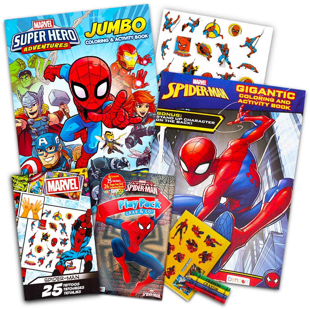 Photo 1 of Marvel Spiderman Ultimate Coloring Book Set -- 3 Spiderman Activity Books with Spiderman Tattoos