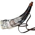 Viking War Horn - 16" Genuine Ox-Horn Battle Trumpet - Premium Hand Engraved BOAT Horn Viking Norse Cattle Ancient Horn Bugle Hunting Tool BATTLE HORN BLOWING HORN VIKING BUGLE HORN With Wooden Stand