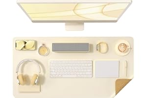 Crenovo Natural Cork Mouse Pad, Desk Mat, Desk Pad, PU Leather Desk Mat On Top of Desk, Desk Pad for Keyboard and Mouse Writing Mat for Office and Home (Apricot & Natural Cork, 31.5" x 15.7")