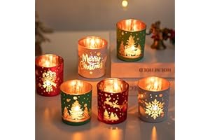 Glasseam Christmas Votive Candle Holders: Glass Tealight Candle Holder Set of 6 Tea Candle Holder for Jar Candles Red Green White Candle Holders for Table Centerpiece Home Xmas Party Decorations Gifts