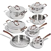 Lagostina Kitchen Pots and Pans, Stainless Steel Cookware Set, All Heat Sources, Bronze Elegance, 12 Piece, Silver, Induction
