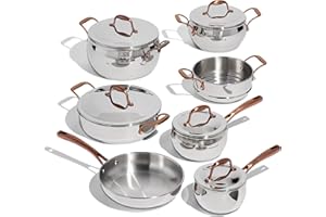 Lagostina Kitchen Pots and Pans, Stainless Steel Cookware Set, All Heat Sources, Bronze Elegance, 12 Piece, Silver, Induction