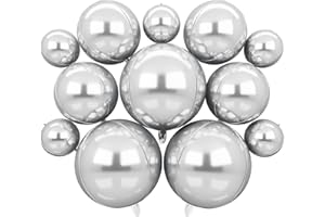 HILAVO 12PCS Silver Foil Balloons 22in 15in 10in Different Sizes Large Silver Foil Metallic Balloons 4D Round Chrome Balloon for Graduation New Year Birthday Party Decorations