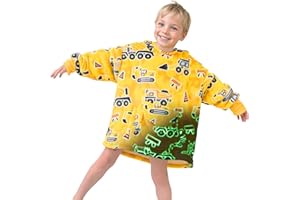OHOIT Excavator Wearable Blanket Hoodie for Kids 2-6 YR - Glow in The Dark Truck Blanket with Oversized Pocket - Construction Toys Tractor Car Decor Cozy Sweatshirt Blanket for Boy Birthday Gifts