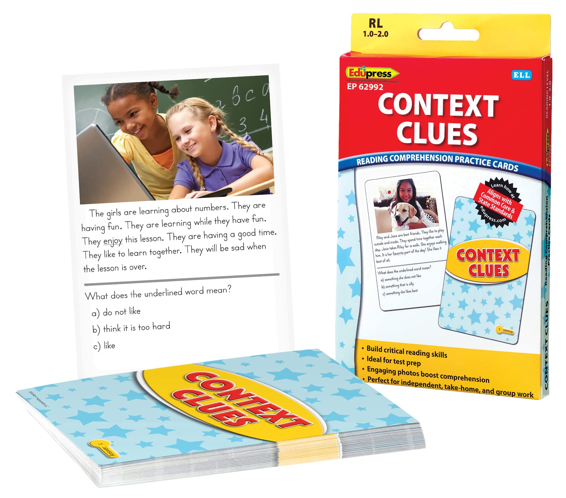 Edupress Reading Comprehension Practice Cards, Context Clues, Yellow Level (EP62992) — image 1