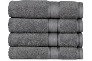 Casa Lino 100% Cotton Economy Bath Towels Set Pack of 4 | Super Absorbent Quick Drying Hotel Quality Towels for Home & Daily Use | Charcoal, 27”x54”