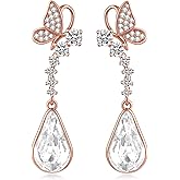 Cute Butterfly Austrian Crystal Teardrop Dangle Earrings for Women Trendy Drop Earring 14K Gold Plated Hypoallergenic Jewelry