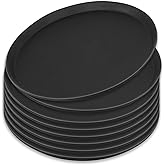 8Pcs Black Round Restaurant Serving Trays, Plastic Non Slip Surface Circle Fruit Appetizer Flat Tray Food Drink Server Tray with Raised Edges for Home, Restaurant, Cafeteria, Bar, Cocktail (11 in)