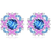 Charm Flower Stud Earrings 925 Sterling Silver Multi-Colored Gemstone Statement Earrings for Women Her