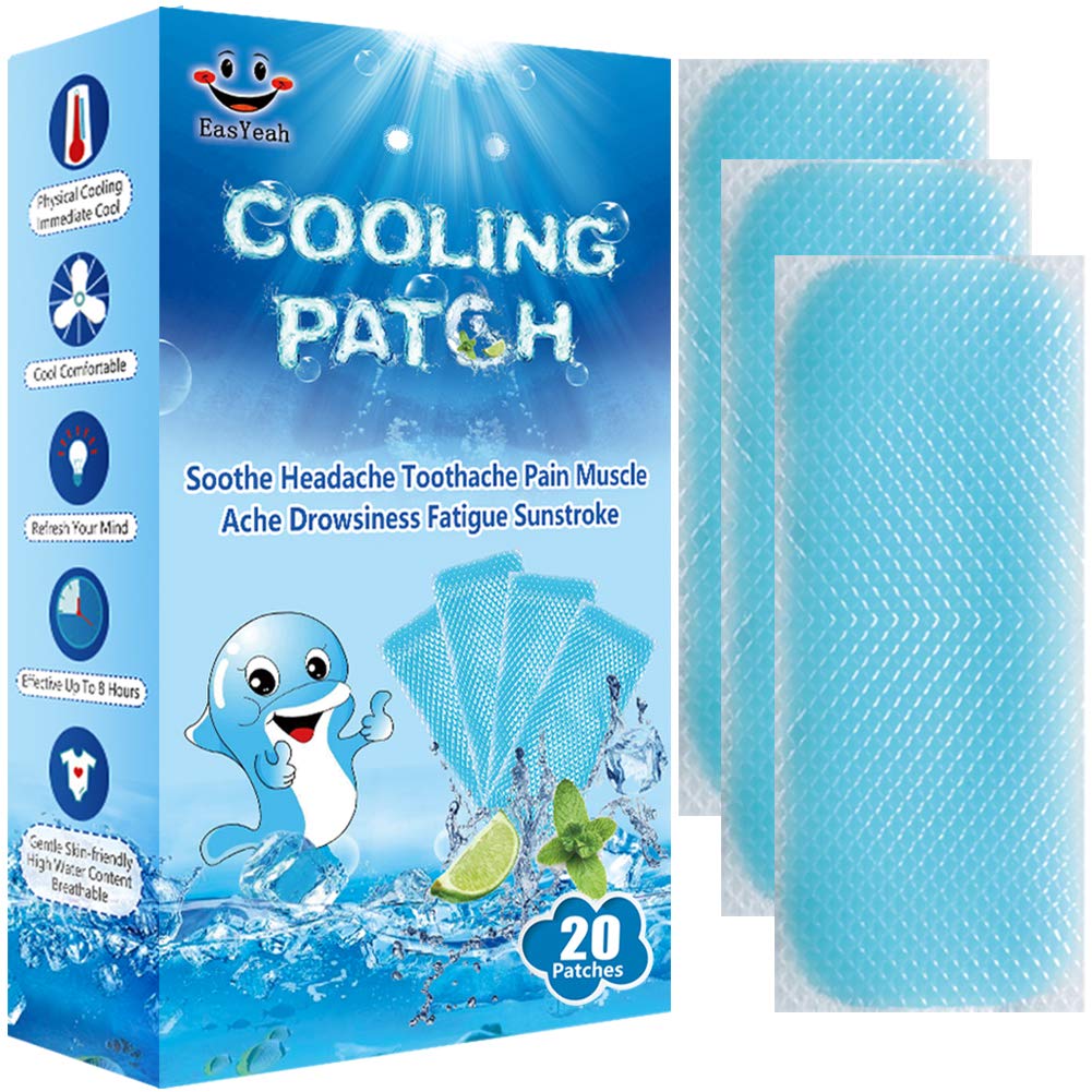 Photo 1 of 20 Sheets Cooling Patches for Fever Discomfort & Pain Relief, Cooling Relief Fever Reducer, Soothe Headache Pain, Pack of 20 Blue