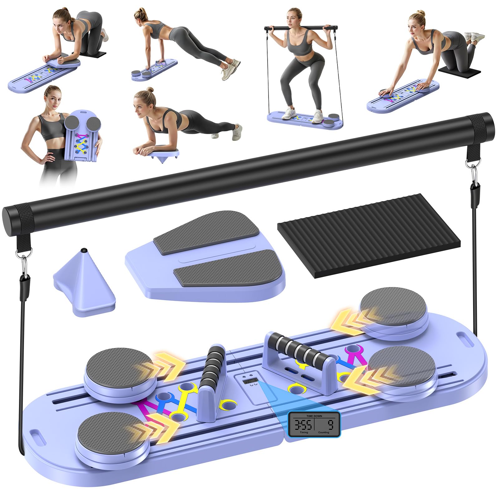 Photo 1 of MOVOCA Pilates Board, Foldable Pilates Reformer Equipment with Timer, 7-in-1 Multi-Purpose Portable Pilates Reformer Machine Home Pilates Kit for Home Workout, Fitness, Exercise, Abs, Core Equipment