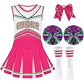 Adarl Cheerleader Costume for Girls 6-12Y Halloween Cheerleading Outfit 5Pcs Cheer Uniform Fancy Dress for Party/Sports Day