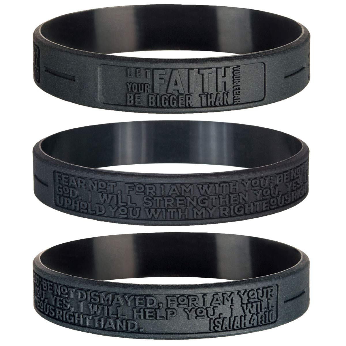 Sainstone Isaiah 41:10 Inspirational Bible Verses Silicone Bracelets - Let Faith Bigger Than Fear - Religious Motivational Wristband Gifts for Fight Epidemic Contagion for Men Women, 3-Pack, Silicone