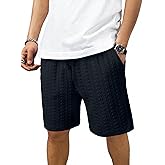 JMIERR Men's Casual Shorts 7.5 Inch Cable Knit Drawstring Elastic Waist Summer Beach Sweat Shorts for Lounge & Vacation