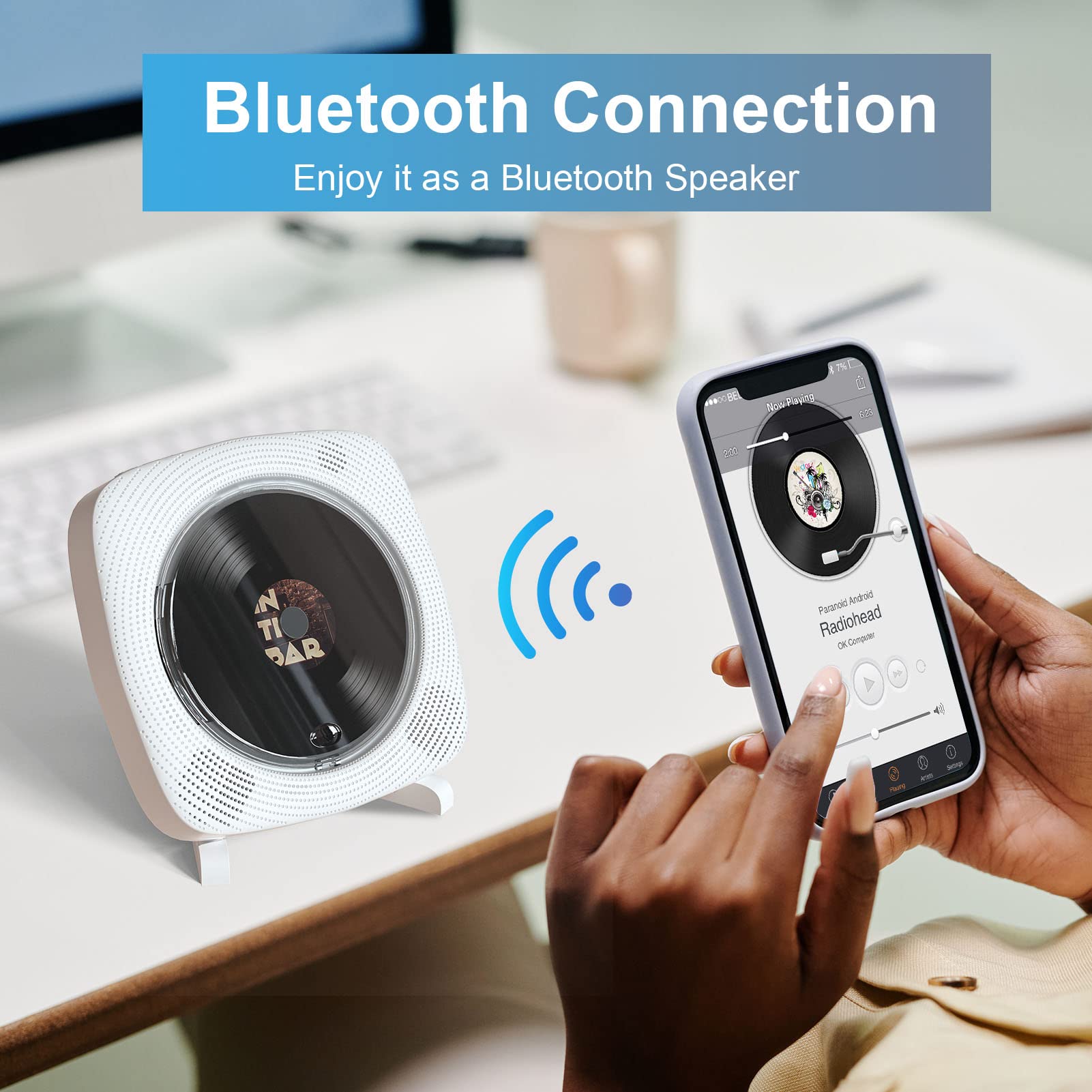 CD Players for Home, Portable CD Player with Speakers, FM Radio, Remote Control, AUX Port, USB Read, Compatible Formats, Wired Powered, Desktop and Wall Mounted, White, Gift