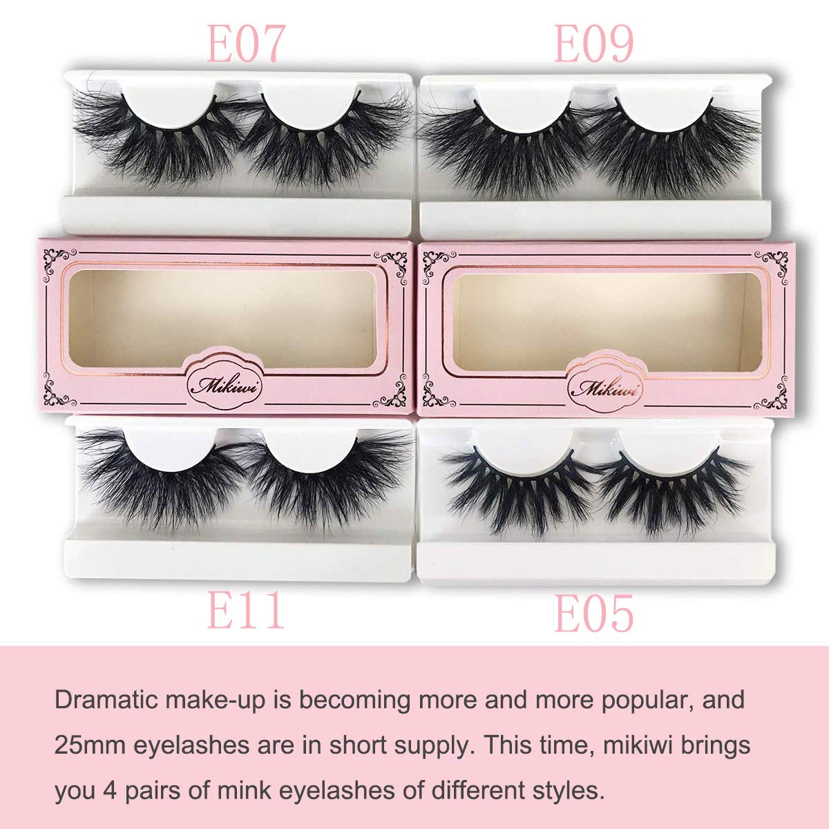mikiwi 25mm Mink Lashes, Fluffy Volume Mink Eyelashes, Real 5D Mink Lashes Bulk, Dramatic Long 25mm Eyelashe, Wholesale Mink lashes, Pack of 4