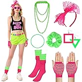 juciasouul 10 Pcs 80s Accessories For Women Neon Lace Headband Fishnet Gloves Necklace Bracelt Socks Hair Band Earrings, 80s Costume Accessories Set for Theme Party, Spirit Week Cosplay