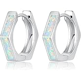 Lasidor Opal Hoop Earrings for Women Hexagon Huggie Earrings 14K White/Yellow Gold Plated Hypoallergenic Small Huggie Hoop Earrings for Women Girls Jewelry Gifts