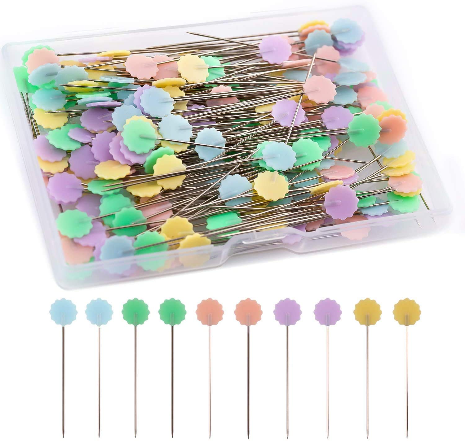 Stainless Steel Needles, Embroidery Needles, Pack of 200 Flat Flower Head Pins with Storage Box, Decorative Pens for Dressmaking Sewing Projects
