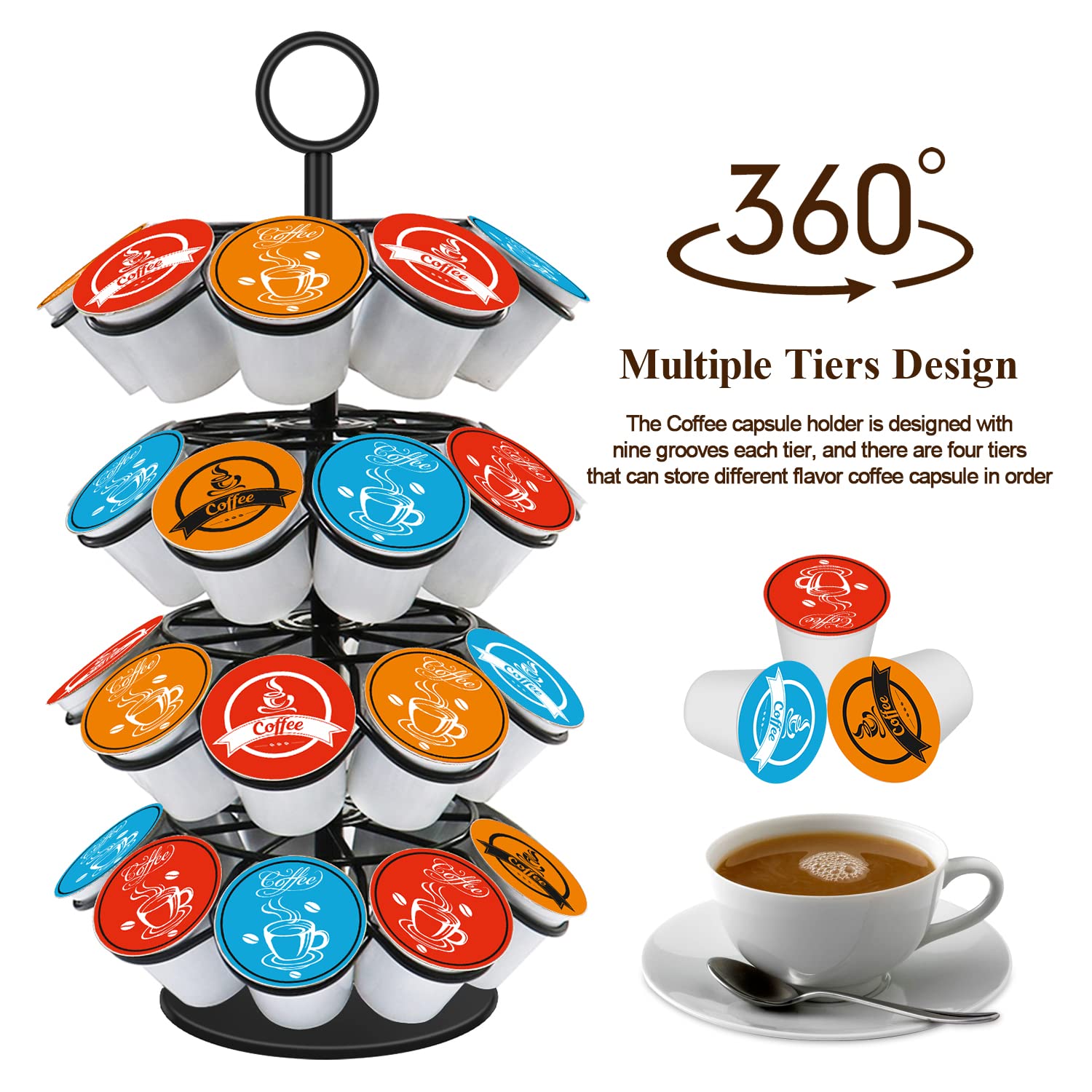 Coffee Pod Carousel Holder Organizer Compatible with 36 Cup Pods