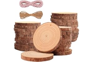 OPULANE Natural Wood Slices 30Pcs 3.5-4 Inches Unfinished Wood Rounds Predrilled Holes with 98Ft Twine String Wood Circles for Crafts Wood Burning Painting Arts Wedding Decor DIY Christmas Ornaments