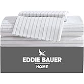 Eddie Bauer - King Sheets, Cotton Percale Bedding Set, Crisp & Cool Home Decor (Essential Stripe White, King)