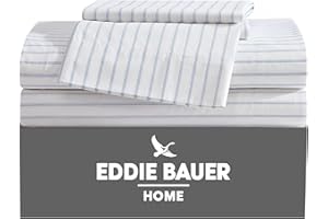Eddie Bauer - Twin Sheets, Cotton Percale Bedding Set, Crisp & Cool Home Decor (Essential Stripe White, Twin)