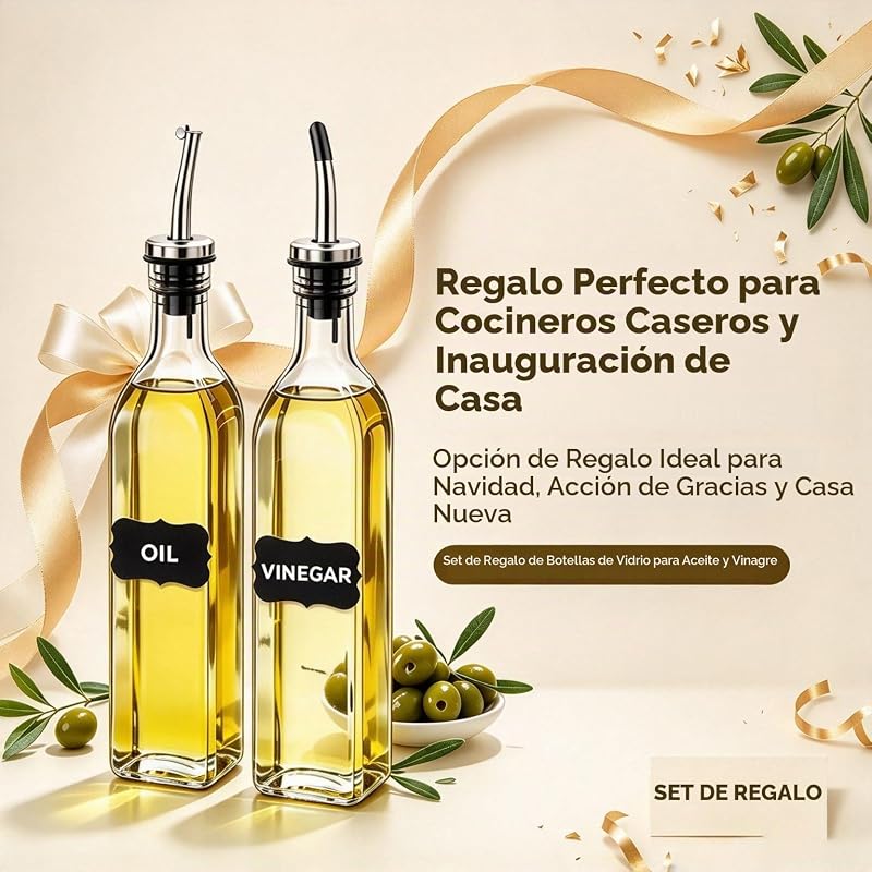 Aceitera de Vidrio, 2PCS 500 ml Botella Dispensadora Aceite con Embudo, — foto 8 de 8